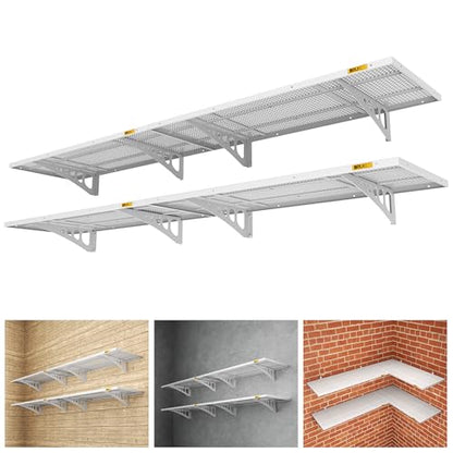 4Pack 1.64x4ft Adjustable Metal Garage Wall Shelving Heavy Duty Garage Storage Shelf Wall Mounted White (1.64x4ft-4Pack / White)