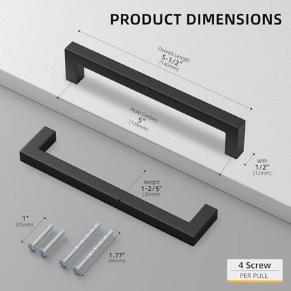 15 Pack 5 Inch Matte Black Cabinet Handles Kitchen Drawer Pulls (Matte Black / 5 Inch Hole Centers)