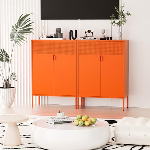 2 Mesh Door Metal Cabinet with Adjustable Shelves (Orange / 47''H)