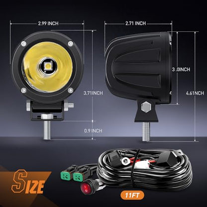 2 PCS 3" Spot Round LED Light Pods (2Pcs White Lights +Wiring harness)