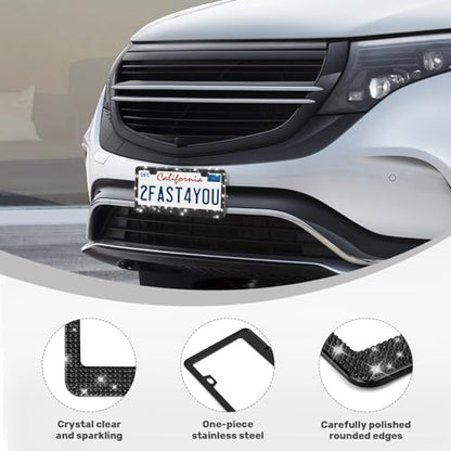 2 Pack License Plate Frames for Women (Black (2PCS))