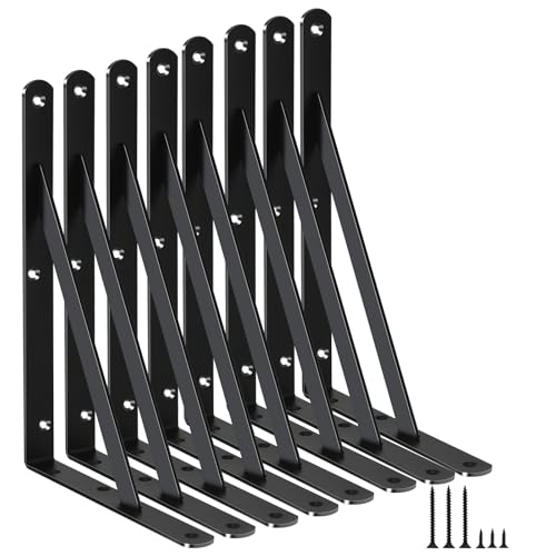8 Pack L11 x H 8" Black Heavy Duty Shelf Brackets with Screws Metal Shelf Brackets Shelf Support Angle Brackets for Shelves L Brackets Heavy Duty Floating Shelf (8 Pack-Black / 11''x8'')