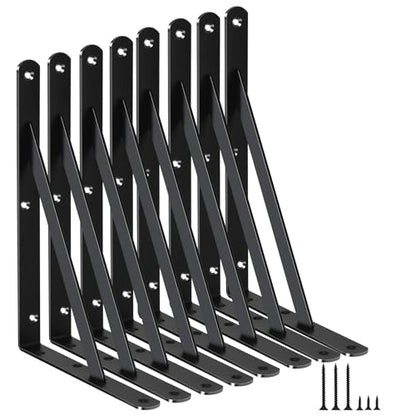 8 Pack L11 x H 8" Black Heavy Duty Shelf Brackets with Screws Metal Shelf Brackets Shelf Support Angle Brackets for Shelves L Brackets Heavy Duty Floating Shelf (8 Pack-Black / 11''x8'')