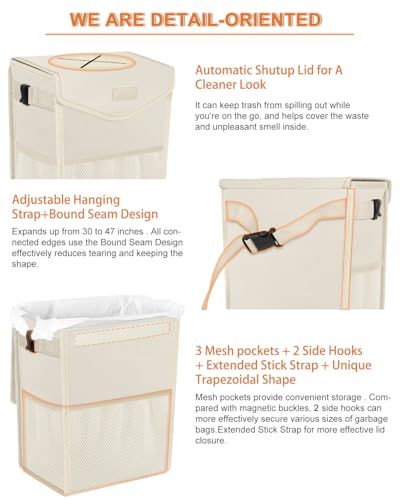 Car Trash Can with Lid Leakproof Car Garbage Bag Vehicle Trash Bin (2.8 Gallons / Beige)