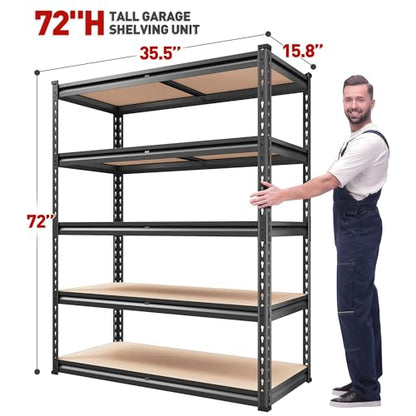 2000LBS Garage Shelving Heavy Duty 72''H Storage Shelves 5 Tier Heavy Duty Shelving (15.8"D x 35.5"W x 72"H)