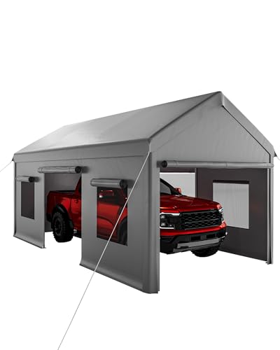 10x20 Ft. Metal Carport Garage with PE Fabric and Galvanized Steel Frame Outdoor Shelter for Cars (Gray / 10*20FT)