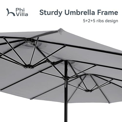 15ft Large Outdoor Patio Umbrella with Base Included (Light Gray)