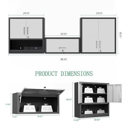 Garage Tool Cabinet (Black & Grey / H30.31" 3Set)