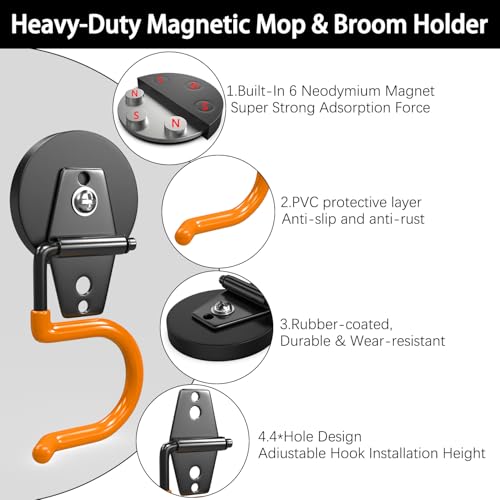 Magnetic Mop Broom Holder and Mop Organizer 4 Pack (2.6"x4-S / Orange)