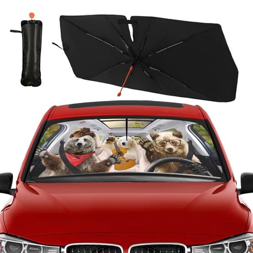 Funny Bear Car Window Shades Windshield Sun Shade Umbrella (57X31 Inch / Color-BEAR1)