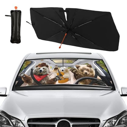 Funny Bear Car Window Shades Windshield Sun Shade Umbrella (57X31 Inch / Color-BEAR1)