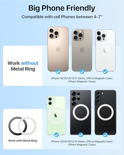 Military Grade】andobil 3 in1 Magnetic Phone Holder for Car Dashboard Windshield Vent 【Upgrade Suction & Strongest Magnet】Retractable for MagSafe Car Mount Mats for iPhone 17 16 15 14 Pro Max Sumsung (dashboard-black)