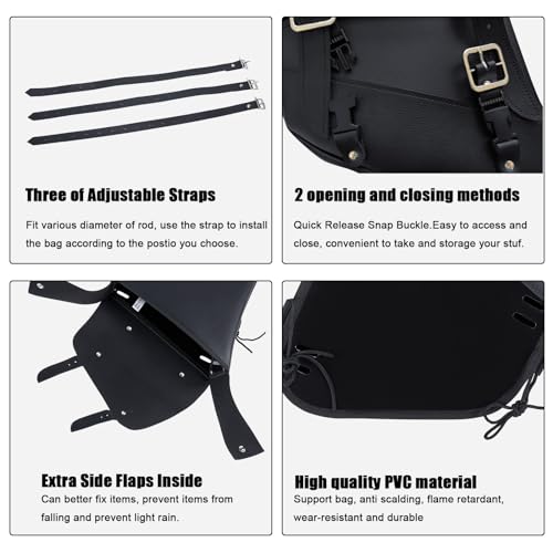 Motorcycle Saddle Bags Leather Motorcycle Solo Swing Arm Bag For Softails Sportsters Choppers Waterproof Side Bags (Right Side / Black)