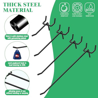 60Pcs 2" 4" 6" 8" Pegboard Hooks Assortment Set (2/4/6/8 Inches / Black)