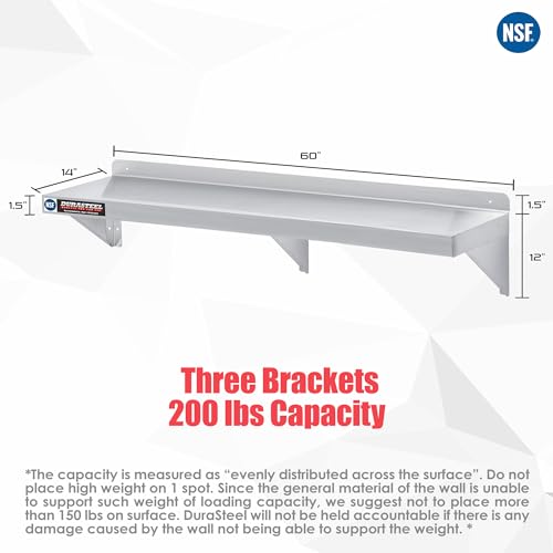 Stainless Steel Wall Mount Shelf 60" Wide x 14" Deep Commercial Grade (14 x 60 inch)