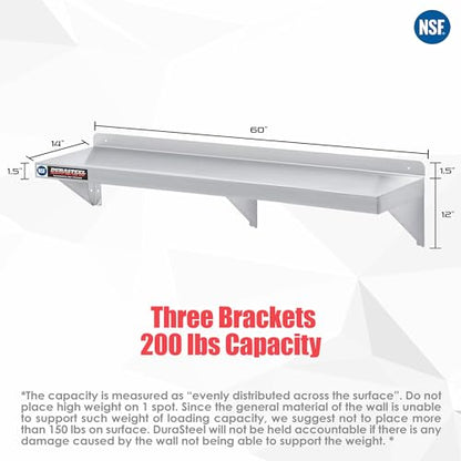 Stainless Steel Wall Mount Shelf 60" Wide x 14" Deep Commercial Grade (14 x 60 inch)