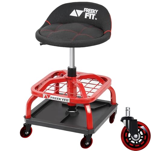 Rolling Stool with Red Wheels (Red Stool With Red Casters)