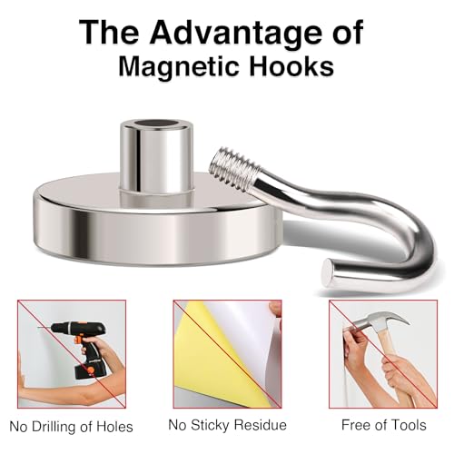 Magnetic Hooks Heavy Duty 120LB+ Strong Magnet with Hook (Silver / 8Pack-110LB)