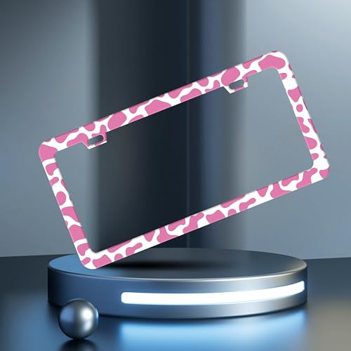 Pink Cow Print Animal License Plate Frame Stainless Steel 6x12 Inch 2 (Pink Cow Print)