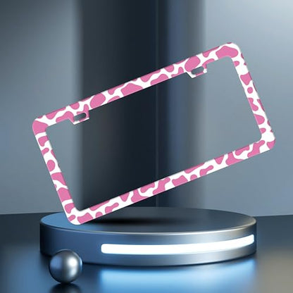 Pink Cow Print Animal License Plate Frame Stainless Steel 6x12 Inch 2 (Pink Cow Print)