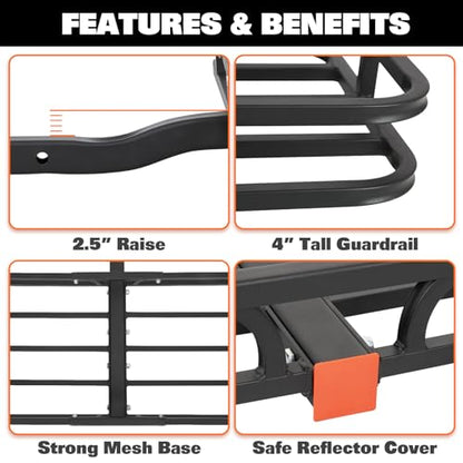 53" x 19" Hitch Mount Cargo Carrier Basket 500LB Capacity with Hitch Stabilizer (53" x 19" x 5")