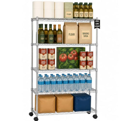 5 Tier Heavy Duty Wire Shelving Unit Storage Rack for Products Plant Pantry (5 Tier - 14"W x 30"L / Chrome)