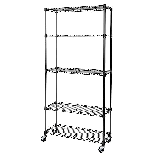 5-Tier NSF-Certified Steel Wire Shelving, 36"W x 14"D x 75.5"H, Black (Black / 5-Tier Shelving, 36" W x 14" D)