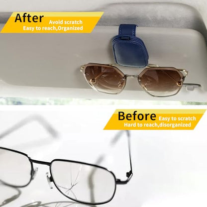 Magnetic Leather Sunglasses Holder for Car (Blue)
