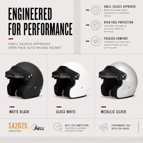 Snell SA2025 Approved Open Face Auto Racing Race Car Helmet (Medium / Silver)