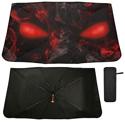 Skull Red Eyes Windshield Sun Shade Umbrella Foldable Car Front Window Sunshade Blocks UV Rays Heat Keep Vehicle Cool (multi 12)