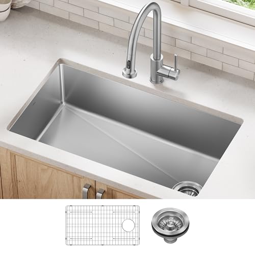 Stainless Steel 33 in 18 Gauge Undermount Kitchen Sink KHU640 (33 Inch / Single Bowl — Undermount)