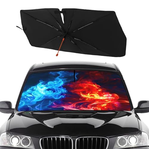 Red Fire Blue Ice Car Windshield Sun Shade Umbrella Sunshade (57X31 Inch / Color-FI1)