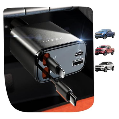 Retractable Car Charger 4 in 1 for Cars (Black / 31.5 Inch)