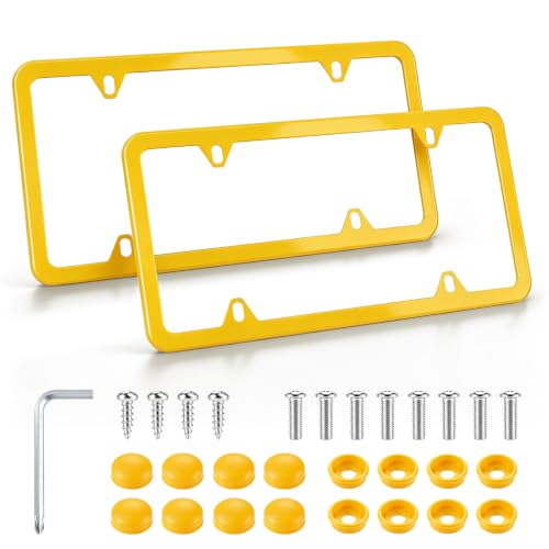 4 Holes Stainless Steel License Plate Frames (Yellow)