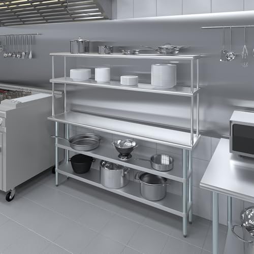 Stainless Steel Work Table with 2 Shelves & Overshelf (14" x 72" Table With 2 Shelves + 12" Overshelf)