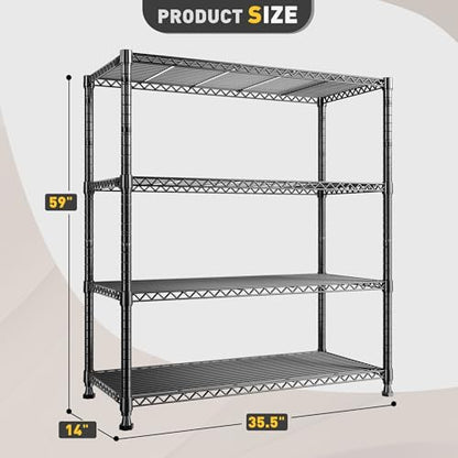 35.5"W 4 Tier Wire Shelving (4 Tier-14"D x 35.5"W x 59"H)