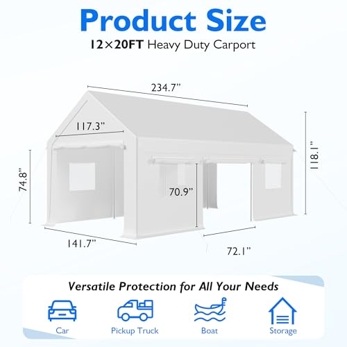 12'x20' Heavy Duty Carport with Reinforced Base and All (12x20 FT(White))