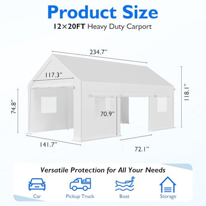 12'x20' Heavy Duty Carport with Reinforced Base and All (12x20 FT(White))