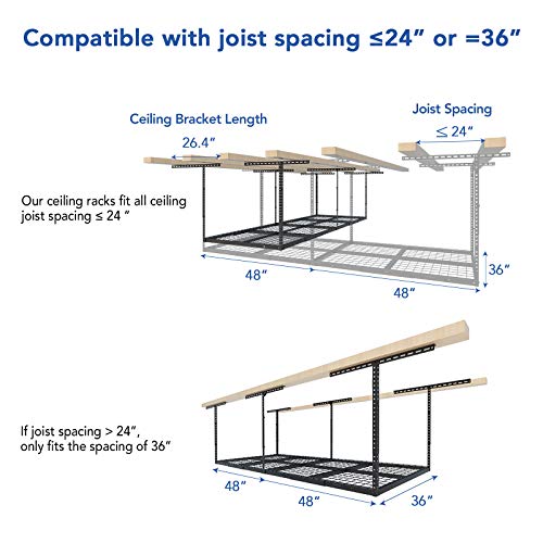 3x8 Overhead Garage Ceiling Storage Rack Organization (Black / 3x8 ft)