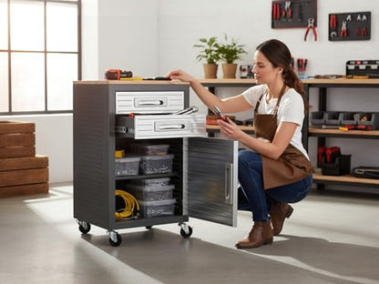 Heavy Duty Rolling Storage Cabinet with Wheels and Drawers (1 Door, 2 Drawer (20" W x 18" D x 34.7" H) / Graphite)