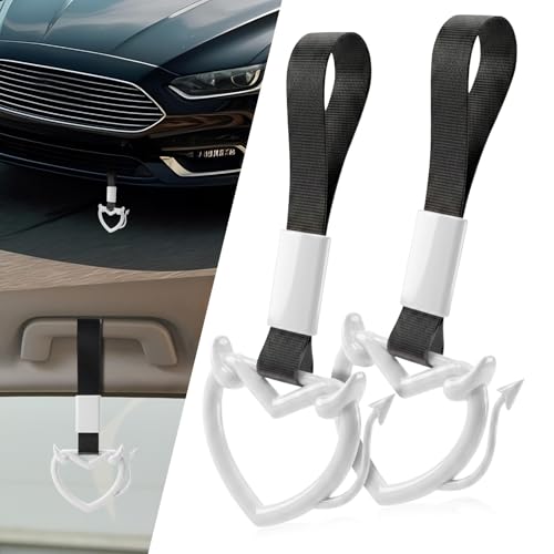 2 Pcs Devil Heart Shaped Car Handle Strap (White-Tail)