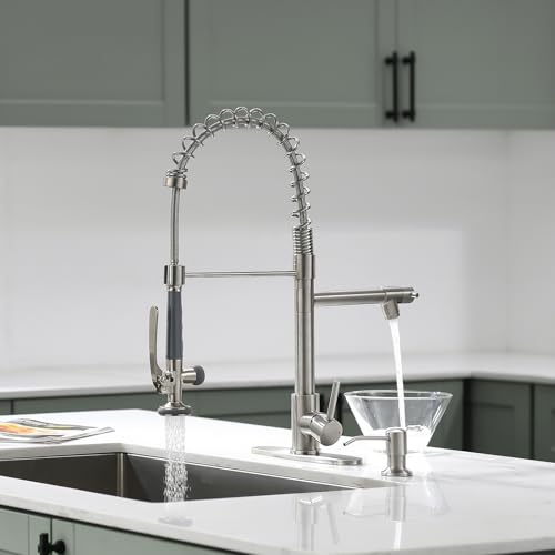 4 Hole Kitchen Sink Faucet with Soap Dispenser Brushed Nickel (Brushed Nickel)