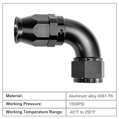 8AN 90 Degree PTFE One Piece Full Flow End Hose Fitting Aluminum Black (8AN / 90 Degree)