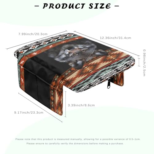 Aztec Wolf Black Car Center Console Cover Scratch Resistant Armrest Seat Box Cover with Organizer Pockets Console Lid Protector Cushion Fit for Most Cars Vehicles SUVs (Aztec Wolf Black)