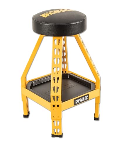 Heavy Duty Metal Stool for Garage and Shop (Swivel Seat with Storage Tray / Black/Yellow)