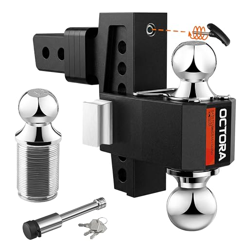 Adjustable Trailer Hitch Ball Mount (Black Tri Ball / 2 inch - 6 inch Drop)