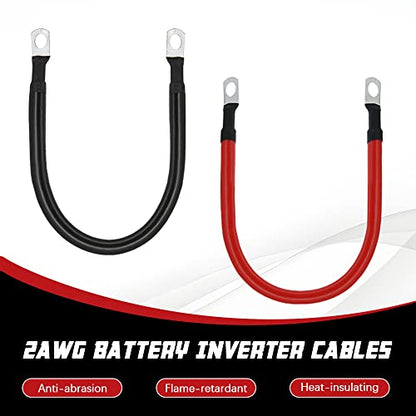 2 AWG Battery Cable 2AWG Gauge Pure Copper Battery Inverter Cables with 3 (1FT / 3/8")