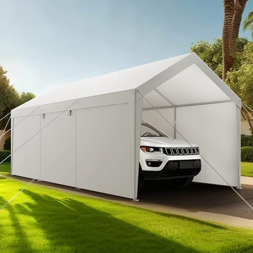 Carport 12 x 20 FT Outdoor Car Canopy (White / 12x20ft)