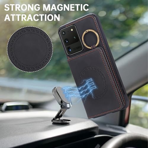 Compatible with Samsung Galaxy S20 Ultra 5G Wallet Case Screen Protector Crossbody Shoulder Strap Ring Buckle Stand Card Holder Magnetic Car Mount Phone Cover for S20ultra 20ultra G5 Women Men Black (Black / for S20 Ultra)