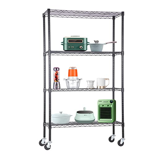 4 Tier Wire Shelf with Wheels (Black / 36"D x 14"W x 62"H)